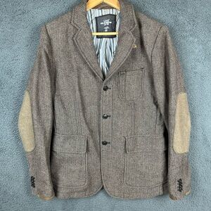 LOGG M Medium Brown Norfolk Field Tweed Herringbone Elbow Coat Blazer Jacket